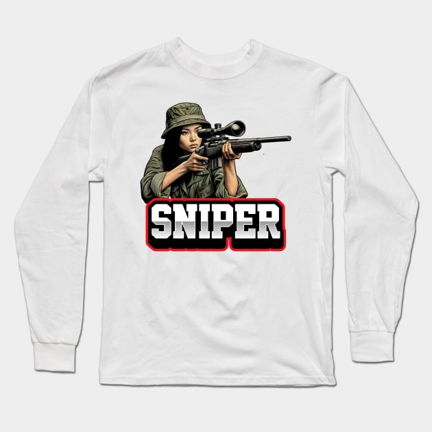 Sniper Girl Long Sleeve T-Shirt by Rawlifegraphic